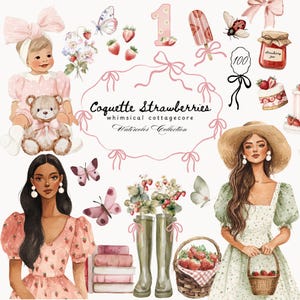 Aquarelle fraise Clipart, clipart premier anniversaire de baies, été Cottagecore, journal indésirable autocollants numériques, scrapbooking, usage Commercial