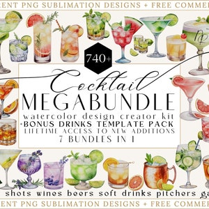 740+ Watercolor Cocktail Clipart, Signature Cocktail Clipart, Alcohol Illustrations, Beverage Clipart, Garnishes, Beers, Cocktail Menu Sign