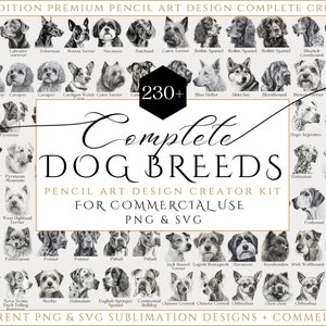 Complete DOG Breeds Bundle SVG, PNG Instant Downloads, Dog Sketch Drawing, Dog Faces, Dog Prints, Dog Portrait, Pet Memorial Gift, Pet Loss