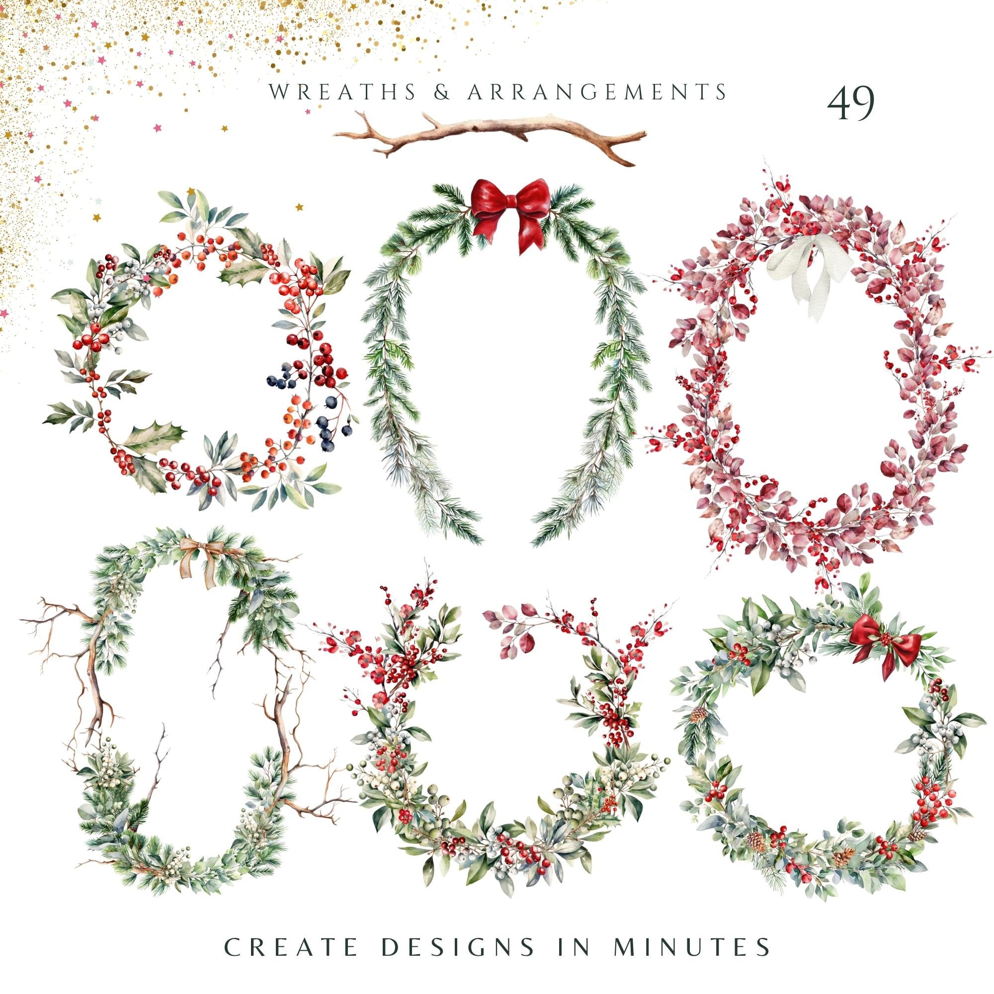 Watercolor Christmas Wreaths, Christmas Frames, Christmas Flowers, Christmas Botanicals, Christmas Borders, Christmas Graphics