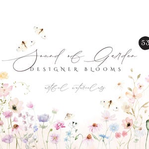 Clipart floral sauvage, bordures aquarelle florale, clipart premade, clipart mariage, bordures florales, aquarelle fleurs sauvages art, fleurs sauvages