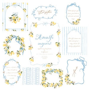 La Dolce Vita Positano Aquarell Zitrone png Amalfi Zitrone Brautdusche Squiggle Rahmen Gewellter Rahmen Sommer Rahmen Clipart Coquette Bow Rahmen