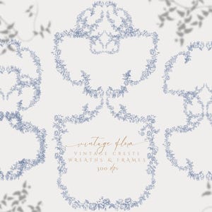 Clipart floral de chinoiseries grand-millénaire, écussons de mariage vintage, cadres ornés, couronnes de fleurs, bordures florales, toile de Jouy vintage