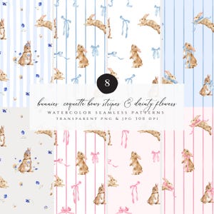 Aquarell Ostern Musterdesign, Rosa und Blau Osterhase Muster, Blumenmuster JPEG Frühlingsblumen Scrapbook Papier Digitaler Download