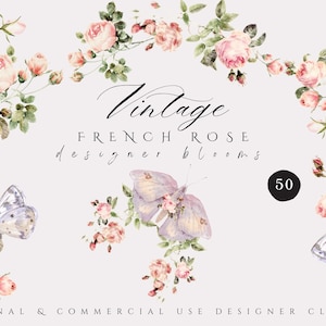 Staubige Rose Blumen Clipart - Aquarell Rosen - Rosen Clipart - Staubige Rose & Blush - Blumen Clipart - Aquarell Clipart - Hochzeit Clipart