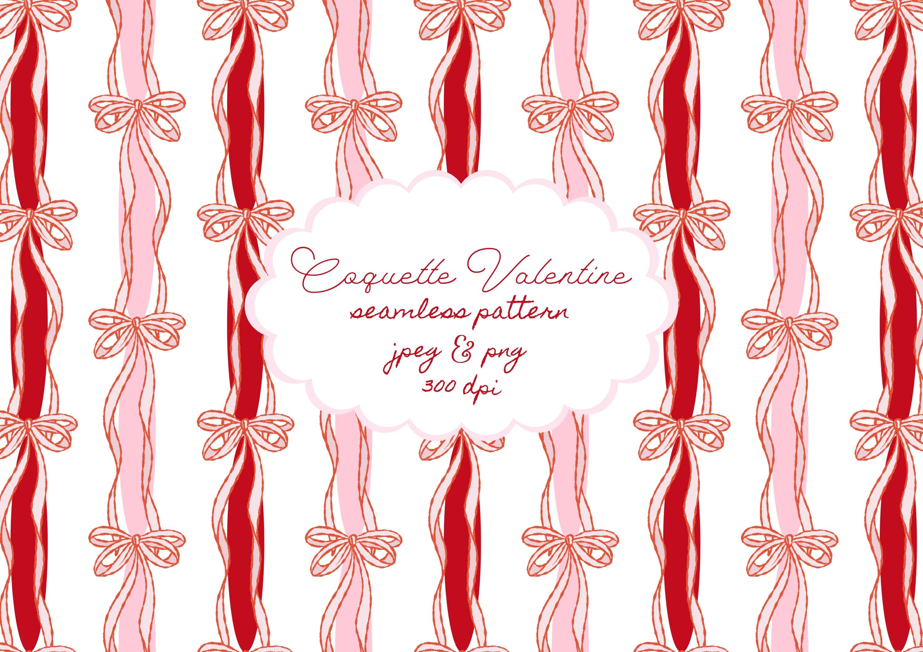 Coquette Valentine Pattern, Valentine Paper, Valentine Designs, Coquette Bow Stripes Pattern, Pink and Red Valentine Seamless Pattern Design