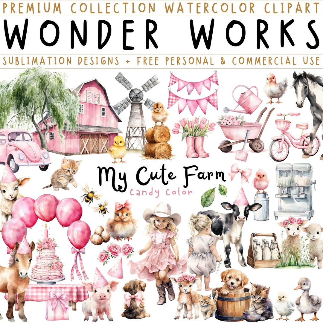 Cute Farm Clipart for Commercial Use, Farm Animals Watercolor Digital ...