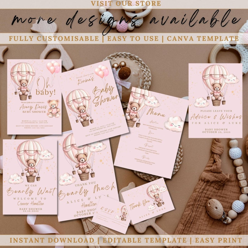 Editable Baby Shower Invite Set Template Wild One Babyshower Etsy