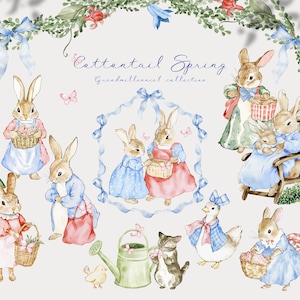 Vintage Hase Clipart, Aquarell Frühling Cottagecore Kaninchen, Wildblumen, süße Ostern PNG für kommerzielle Nutzung Sublimation Geburtstag Babyshower