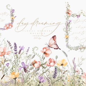 Aquarell Wildblumen Clipart Bundle, Aquarell Blumenleisten, Sommer Wildblumen, Wildblumen Clipart, Feldblumen, Blumenkranz png