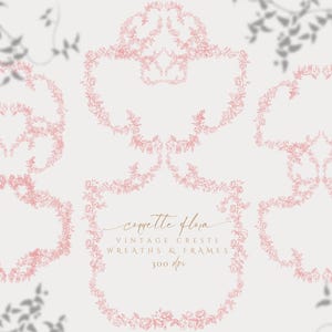 Vintage bloemen frames png, vintage botanische roze frames clipart, chinoiserie bloemen Victoriaanse frames, sierlijke frames, vintage bruiloft toppen