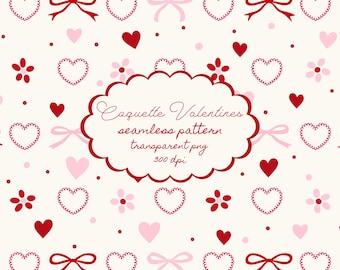 Valentines Patterns ∙ Valentines Paper ∙ Valentine Bow Heart Seamless Repeating Pattern ∙ Pink and Red Seamless Pattern for Commercial Use