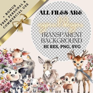 Cute Farm Animals Clipart,farmyard Animals Clipart,farm Baby Clipart ...
