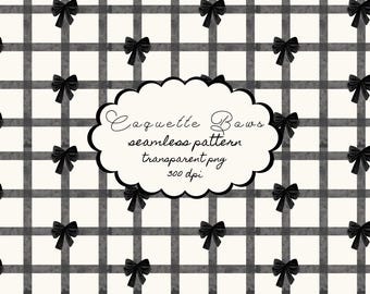 Black and White Bows Seamless Repeating Pattern for Commercial Use, Bow Pattern, Gingham Paper, Coquette Valentines Design, Digital Download
