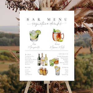 Modèle d'enseigne de menu Wedding bar Signature de boissons sur toile Boissons pour elle et lui Téléchargement immédiat ∙ Carte de boissons modifiable moderne