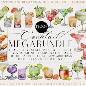 1500+ Clipart di cocktail ad acquerello, cocktail d'autore, illustrazioni di alcolici, bevande analcoliche, Clipart di birre, Clipart di bevande