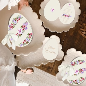 Kokette Blumen Osterei Kartenvorlage, Hand illustrierte Blumen und Schmetterlinge Design, druckbare Blumenkarte Set für den kommerziellen Gebrauch