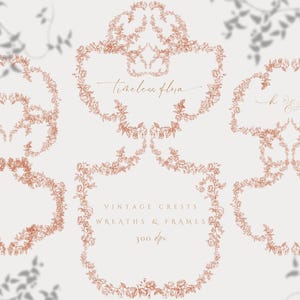 Grandmillennial Chinoiserie Floral Clipart, Vintage Wedding Crests, Ornate frames, Botanical Wreaths, Floral Borders, Vintage Toile De Jouy