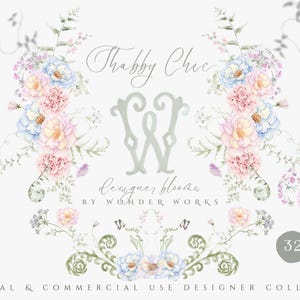 Imágenes prediseñadas de cresta de acuarela, crestas de boda, flores Shabby Chic, imágenes prediseñadas de invitación de boda de flores