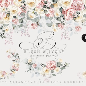 Blush Floral Clipart, Eucalyptus Dusty Rose Floral Clipart, Blush Flowers Clipart, Invitations de mariage Clipart, Birthmonth Rose Clipart
