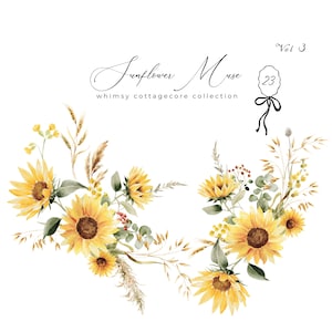 Clipart floreali di girasoli ad acquerello, bouquet, cornici, ghirlande, bordi, clipart di fiori autunnali boho, tema girasole, clipart estive predefinite