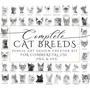 Cat Head SVG Bundle, Complete Cat Breeds, Cat Clipart PNG for Cat Lover, Cat Silhouette Bundle for Cricut Instant Download Cat Print Cat Mom
