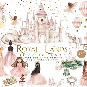 Pink Princess Junk Journal Clipart, Magical Kingdom Clipart Artful DIY Junk Journal Kit Descargable PNG Journal Pages Royal Castle Unicornio