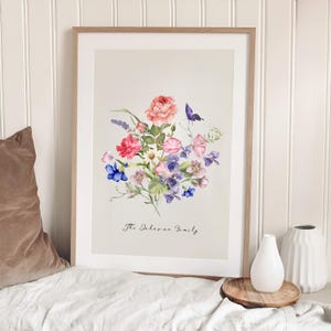 Birth Flower Family Bouquet, Personalised Watercolour Birth Flower Print, Wall Art, Birthday Gift, Minimalist Home Decor, Personalised gift