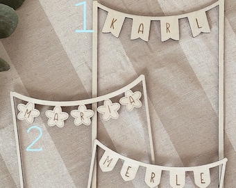 Personalized wooden cake topper pennant banner for birthdays