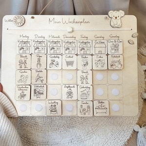 Personalisierter Wochenplaner für Kinder aus Holz, Montessori Kalender für Kinder, individuelle Karten, Alltagshilfe, Routine Plan Kinder