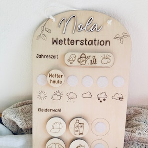 Weather station for children with clothing choice personalized made of wood image 1