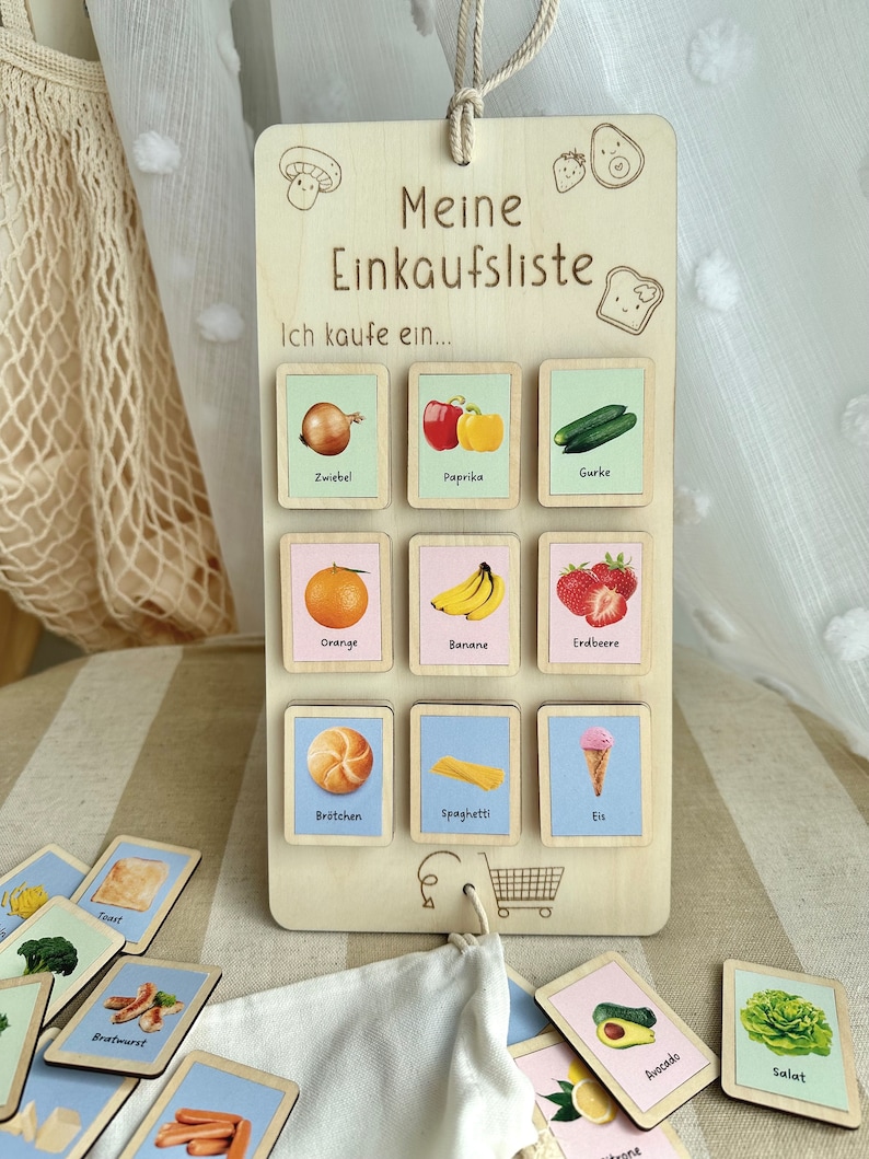 Wooden shopping list with realistic food images | realistic accessories for play shops or supermarkets image 7