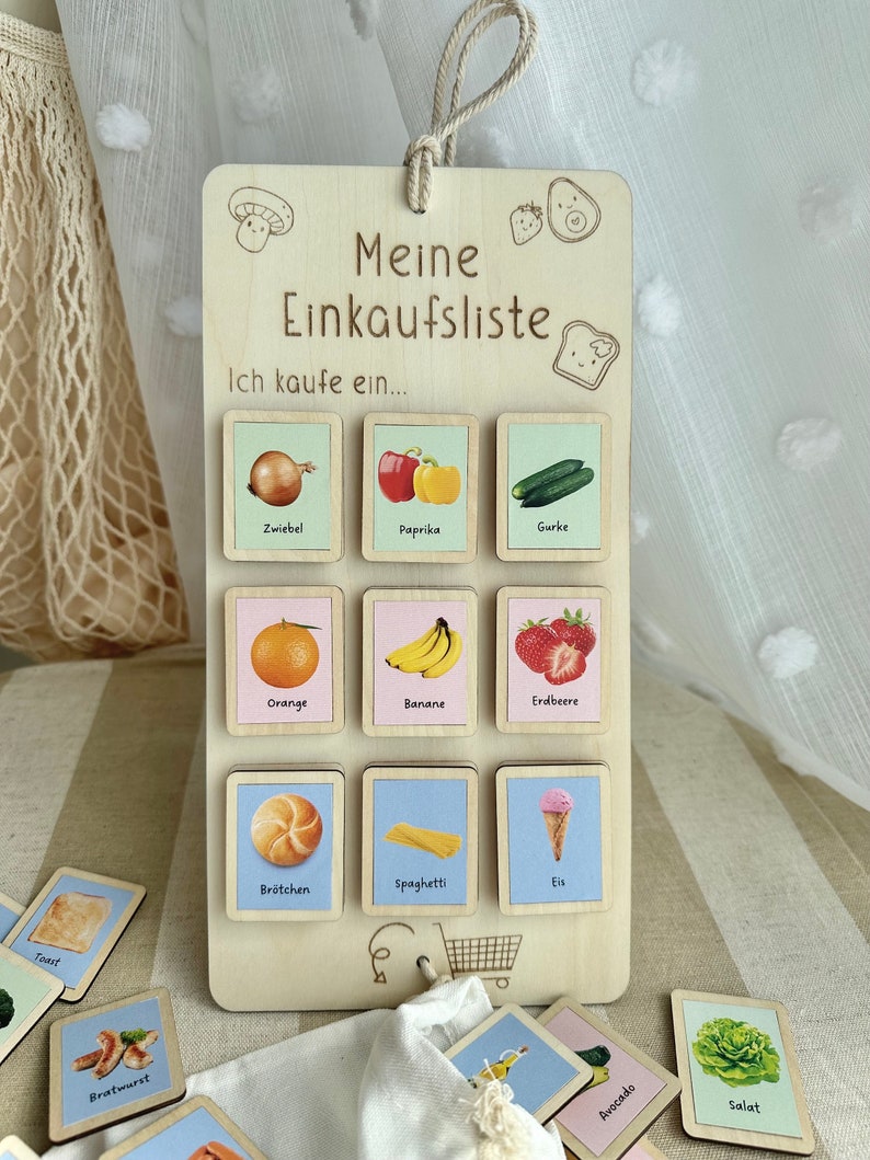 Wooden shopping list with realistic food images | realistic accessories for play shops or supermarkets image 3