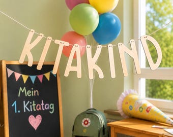 Wooden garland for kindergarten children, decoration for the first day of kindergarten, kindergarten photography