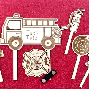 Caketopper Feuerwehr, Kindergeburtstag, Tischdeko, mit Magnetanstecker Feuerwehrmarke
