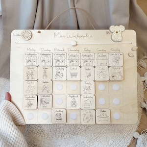 Weekly planner individually personalized made of wood, weekly calendar for children