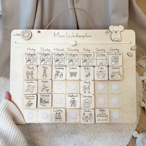 Weekly planner individually personalized made of wood, weekly calendar for children