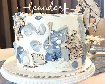 Personalized Cake Topper Name and Number Birthday Ocean Sea Creatures Whale Shark Octopus Ray