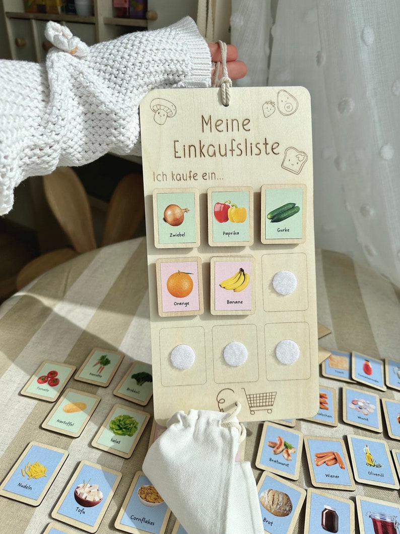 Wooden shopping list with realistic food images | realistic accessories for play shops or supermarkets image 5