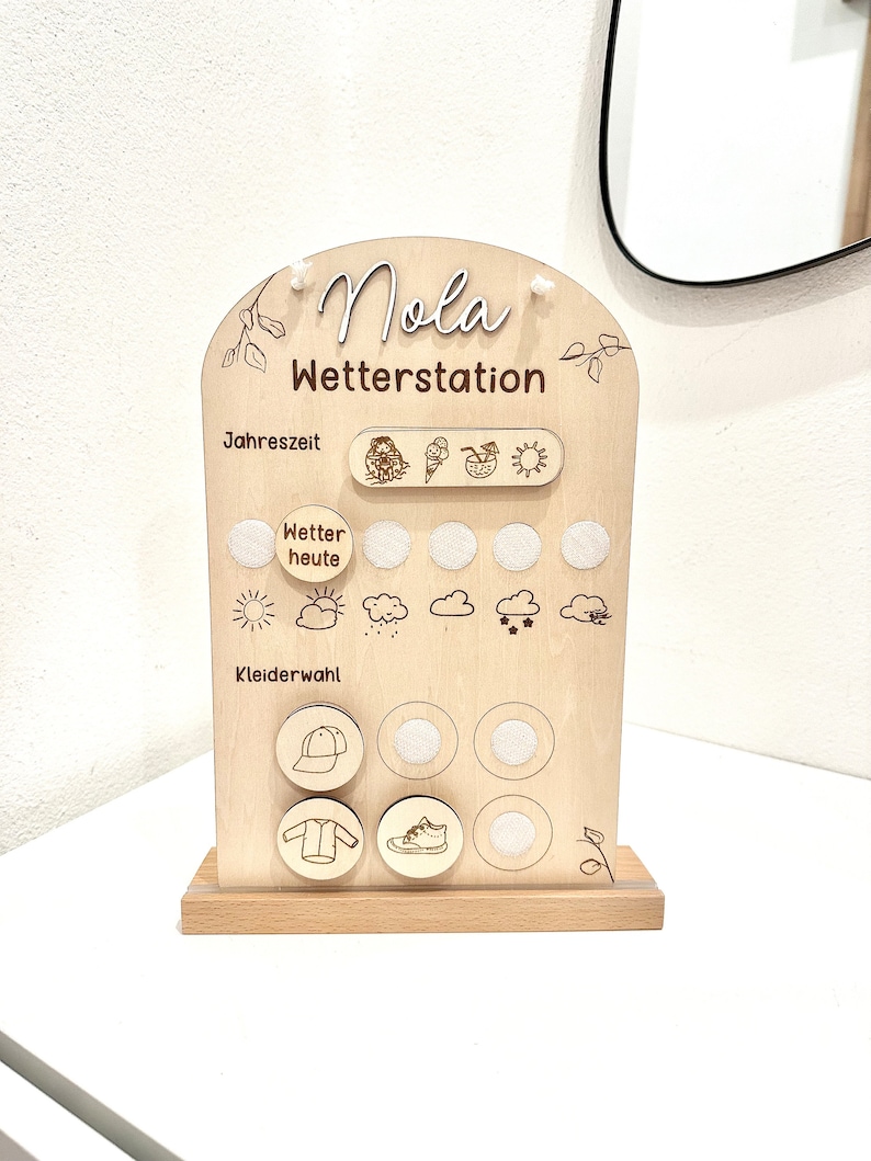 Weather station for children with clothing choice personalized made of wood image 4