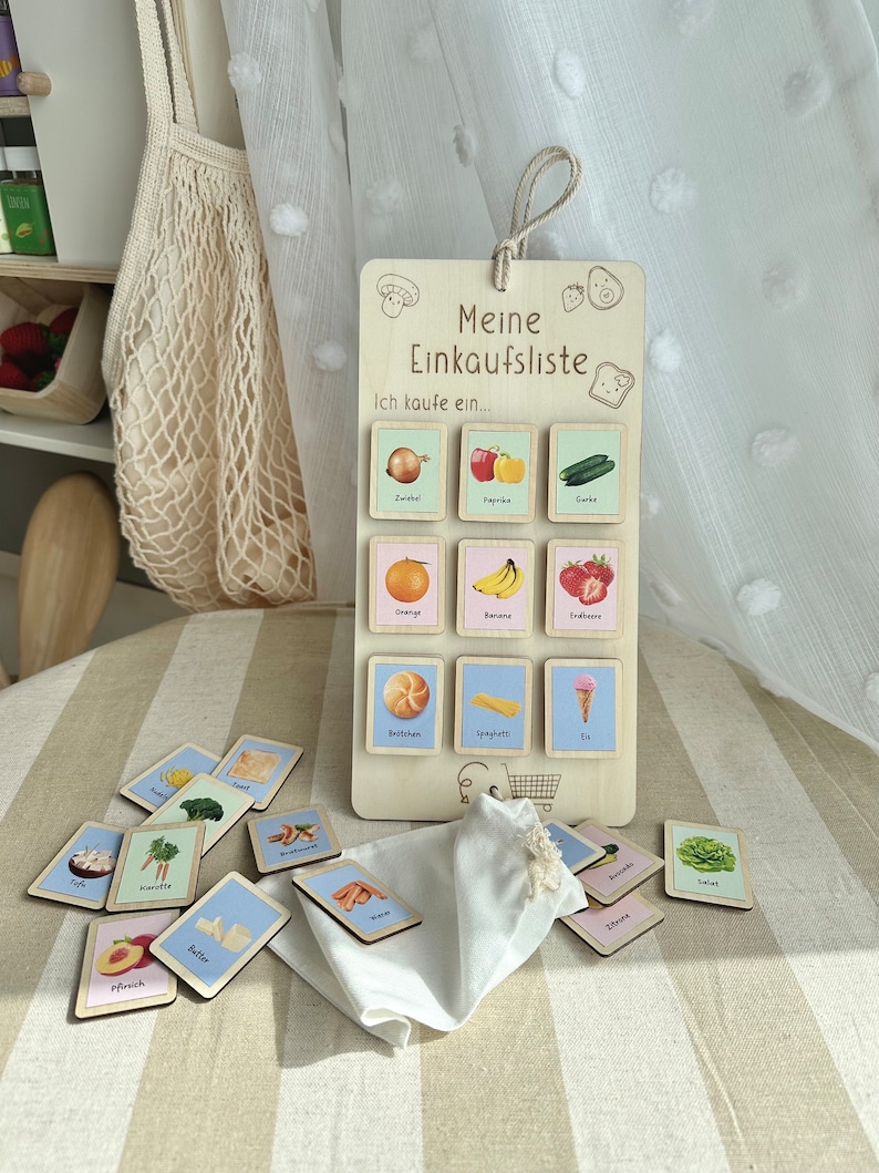 Wooden shopping list with realistic food images | realistic accessories for play shops or supermarkets image 2