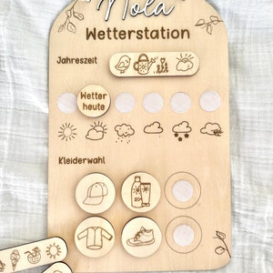 Weather station for children with clothing choice personalized made of wood mit Aufhängung