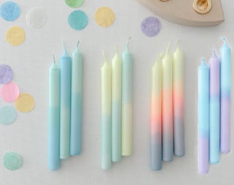 Set of 3 colorful candles for birthday wreaths | Dip-dye birthday candles for birthday plates and birthday trains