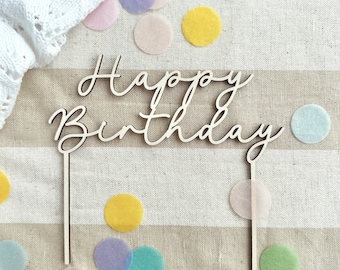 Happy Birthday Wooden Cake Topper, Cake Pick, Birthday Cake Topper, Cake Decoration, Birthday Decoration, Table Decoration