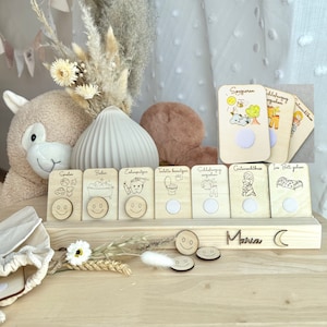 Routine plan customized for children, evening routine routine cards personalized in wood with color, Montessori, gift for parents