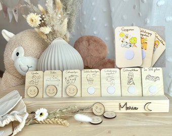 Personalized routine plan for children in a wooden strip, personalized evening routine cards made of wood, Montessori gift for parents