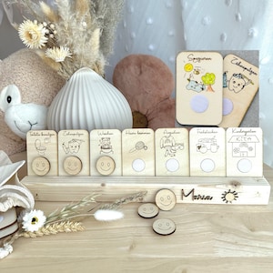 Routineplan für Kinder individuell, Morgenroutine Routinekarten personalisiert aus Holz mit Farbe, Montessori, Geschenk für Eltern