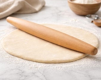Hand Turned French Rolling Pin for Bakers, tapered ends, dough and pastry tool, smooth