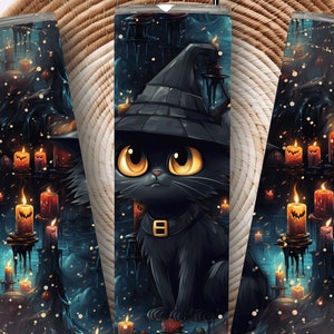 Halloween Becher, Halloween Katze, 20 Unzen Becher mit Stroh, Halloween Geschenk, Katzenliebhaber Geschenk, Warm / Kalt Becher, Herbst Becher