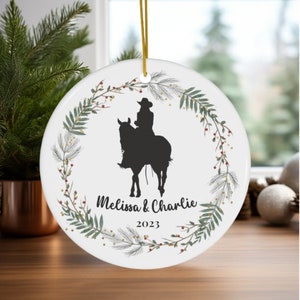 Personalized Horse and Rider Christmas Ornament, Gift for Equestrians and Horse Lovers, Western Rider Ornament, Trainer Gift